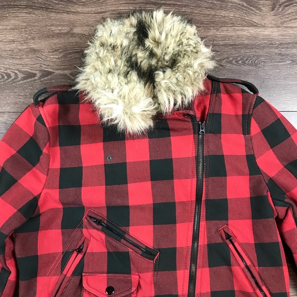 Denim & Supply Ralph Lauren Womens Vintage Full Zip Faux Fur Plaid Denim Jacket - Picture 4 of 7